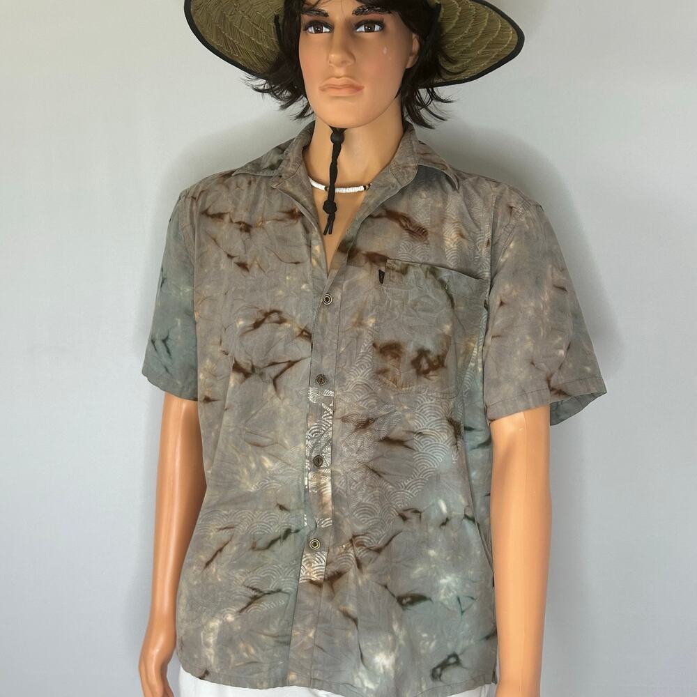 Mad Gringo Button Shirt Mens L Brown Tie Dye Western Boho Cotton Camp